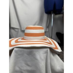 orange white striped floppy sun hat wide brim summer beach statement hat